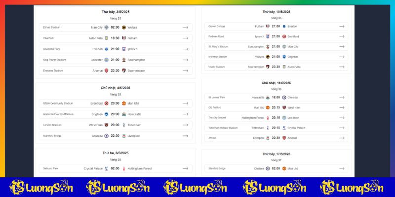 Tổng quan lịch thi đấu từ tin tức lương sơn