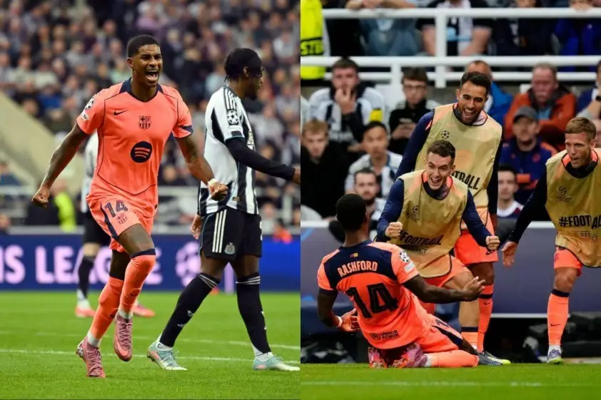 Rashford không giấu được sự hạnh phúc khi ghi cú đúp cho Barca tại C1